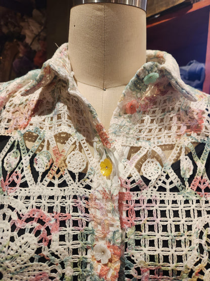 Printed Lace Top with Drawstring Hem
