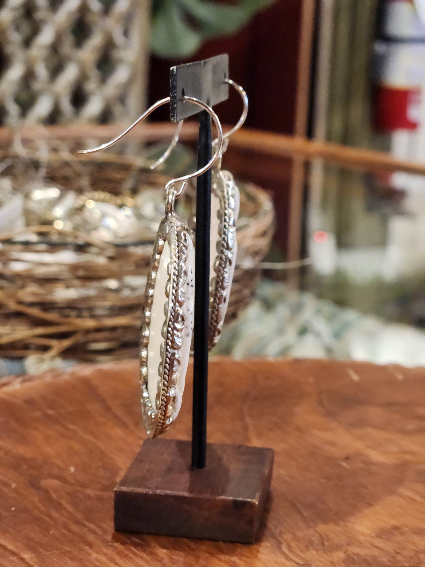 Mother Mary Carved Bone Earrings