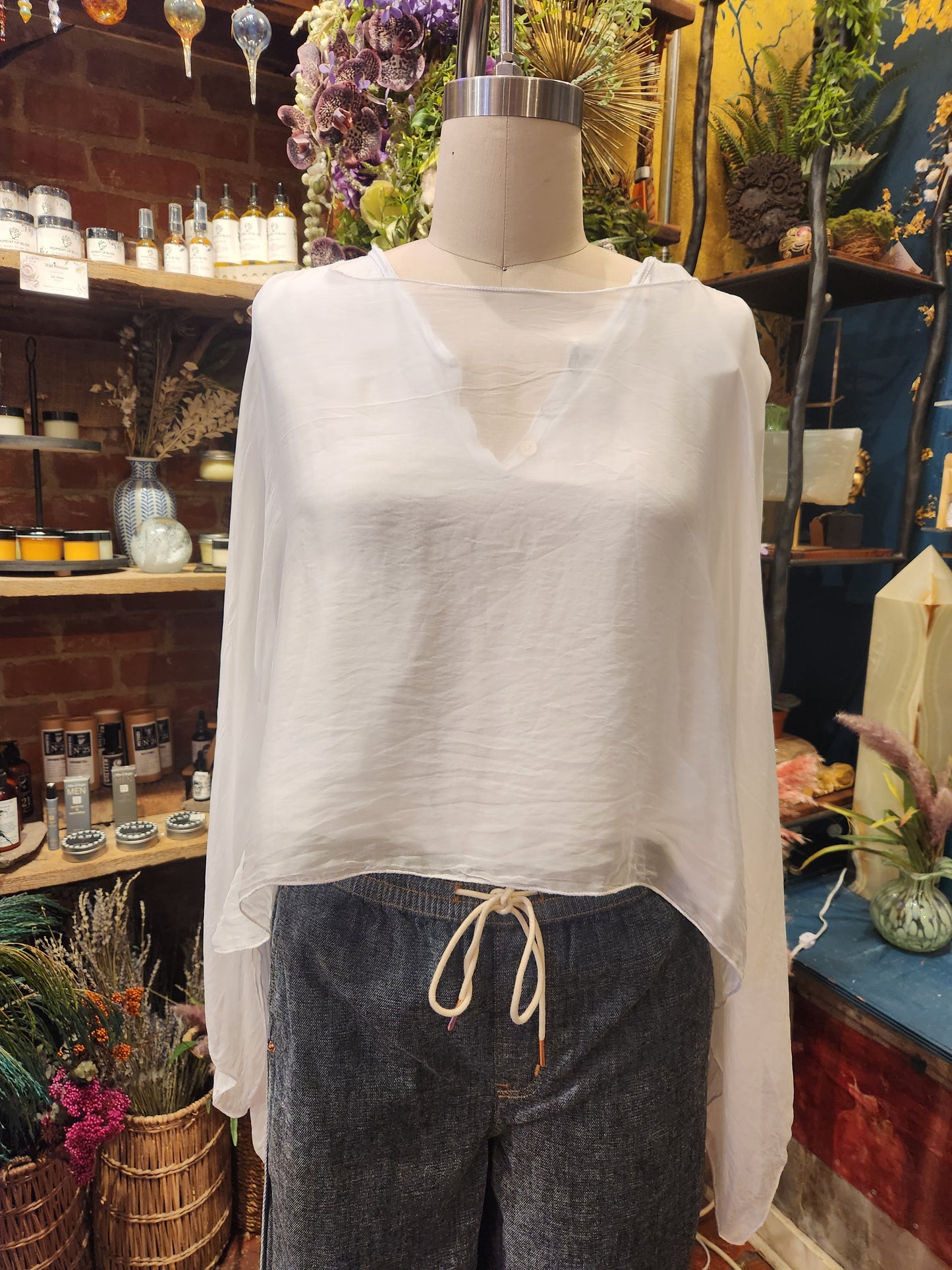 Silk Blend Cape Top  (multiple colors available