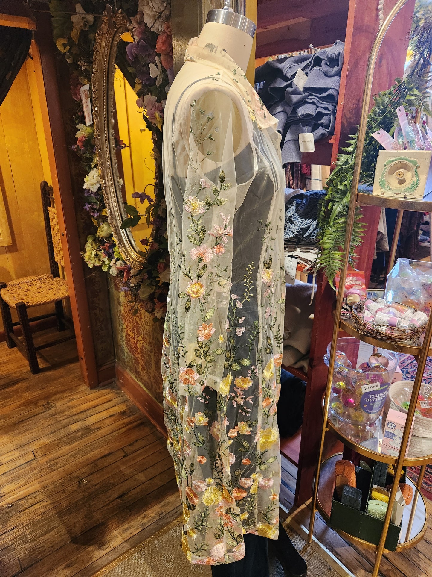 Embroidered Floral Mesh Duster - Multiple Colors