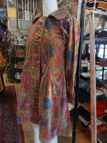 Floral Print Velvet Jacket - Brown/Olive
