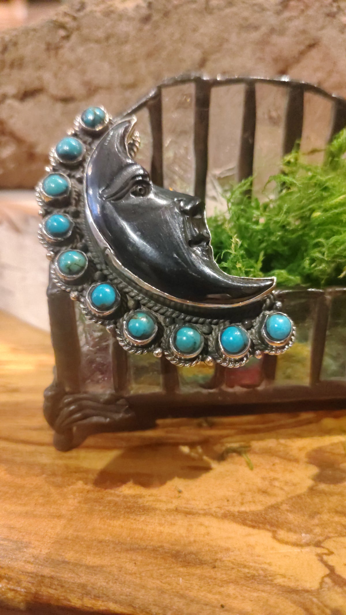 Bone Carved Turquoise Moon Ring