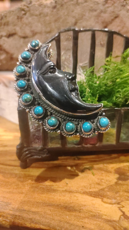 Bone Carved Turquoise Moon Ring