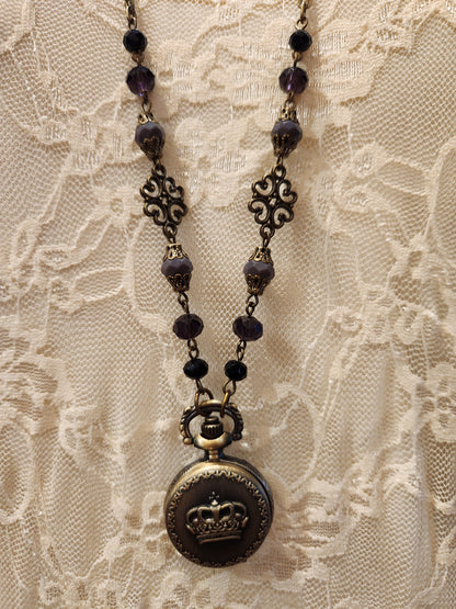 Victorian Style Pocket Watch Necklace | Crown Emblem