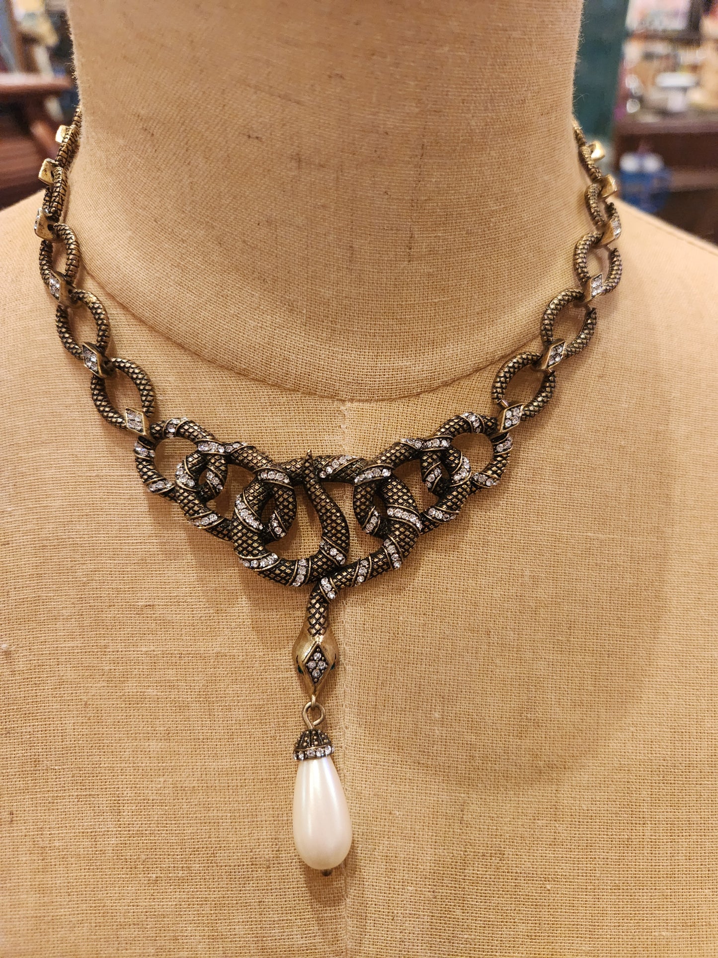 OOAK Snake Necklace with Pearl