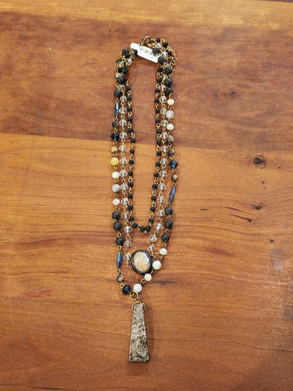 Bohemian Layered Black Stone & Crystal Necklace