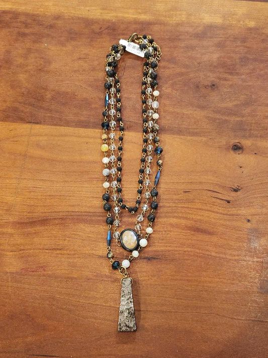 Bohemian Layered Black Stone & Crystal Necklace