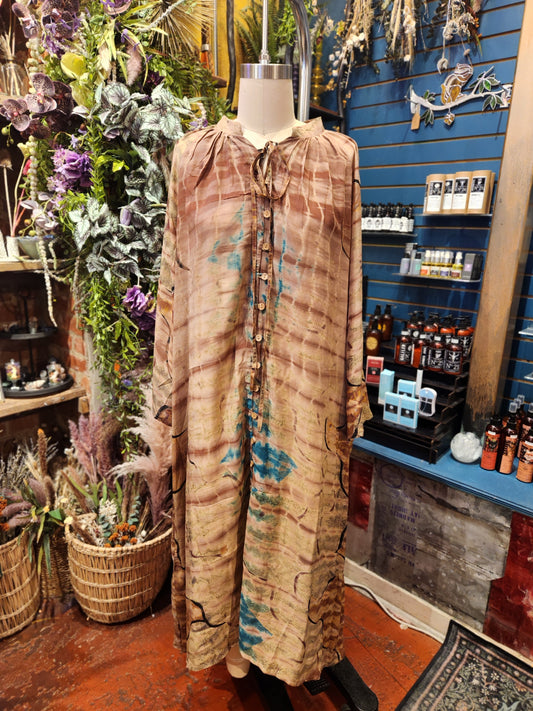 Crepe Sari Woodstock Duster Dress