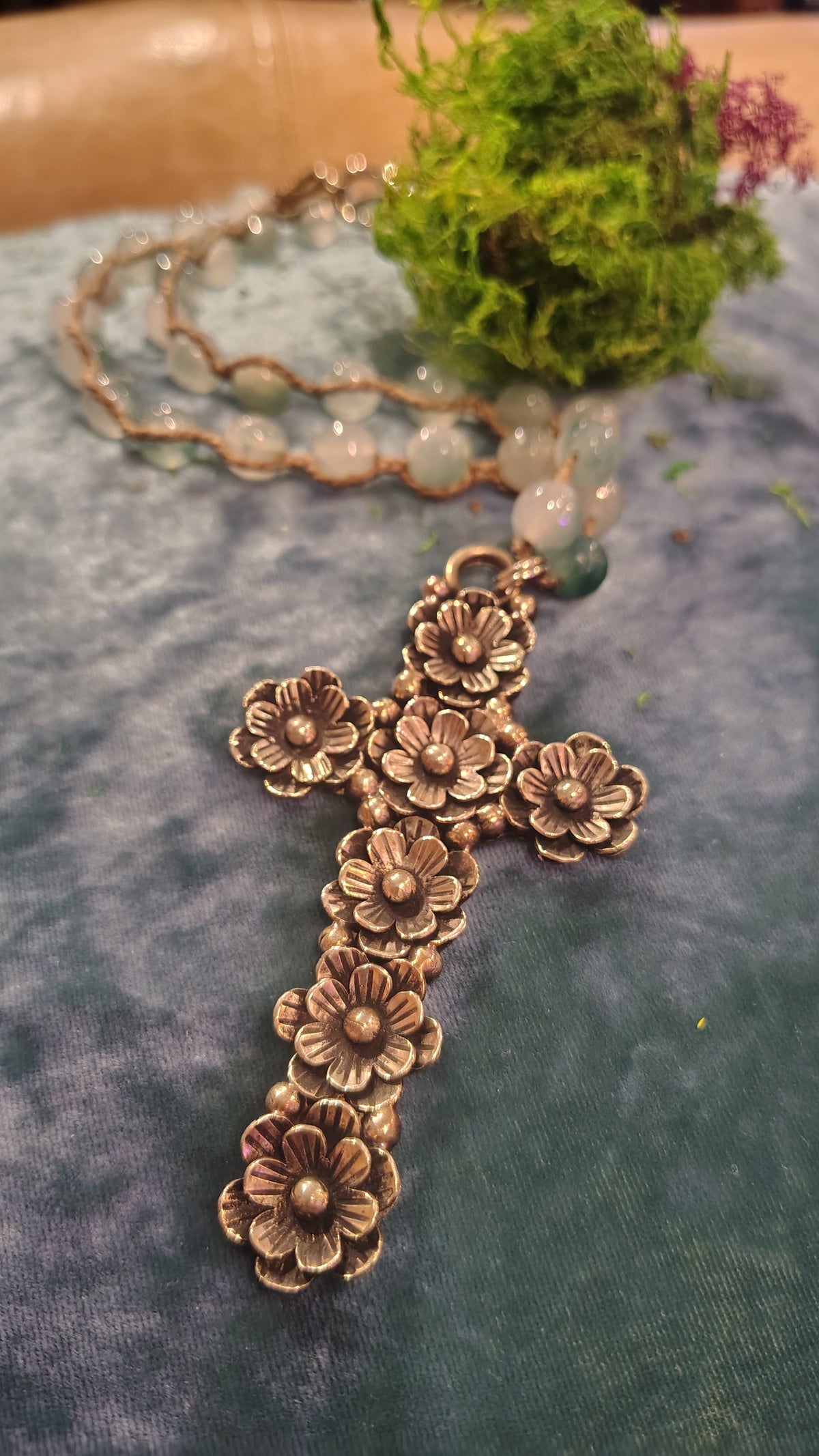 Silver Flowered Cross Necklace