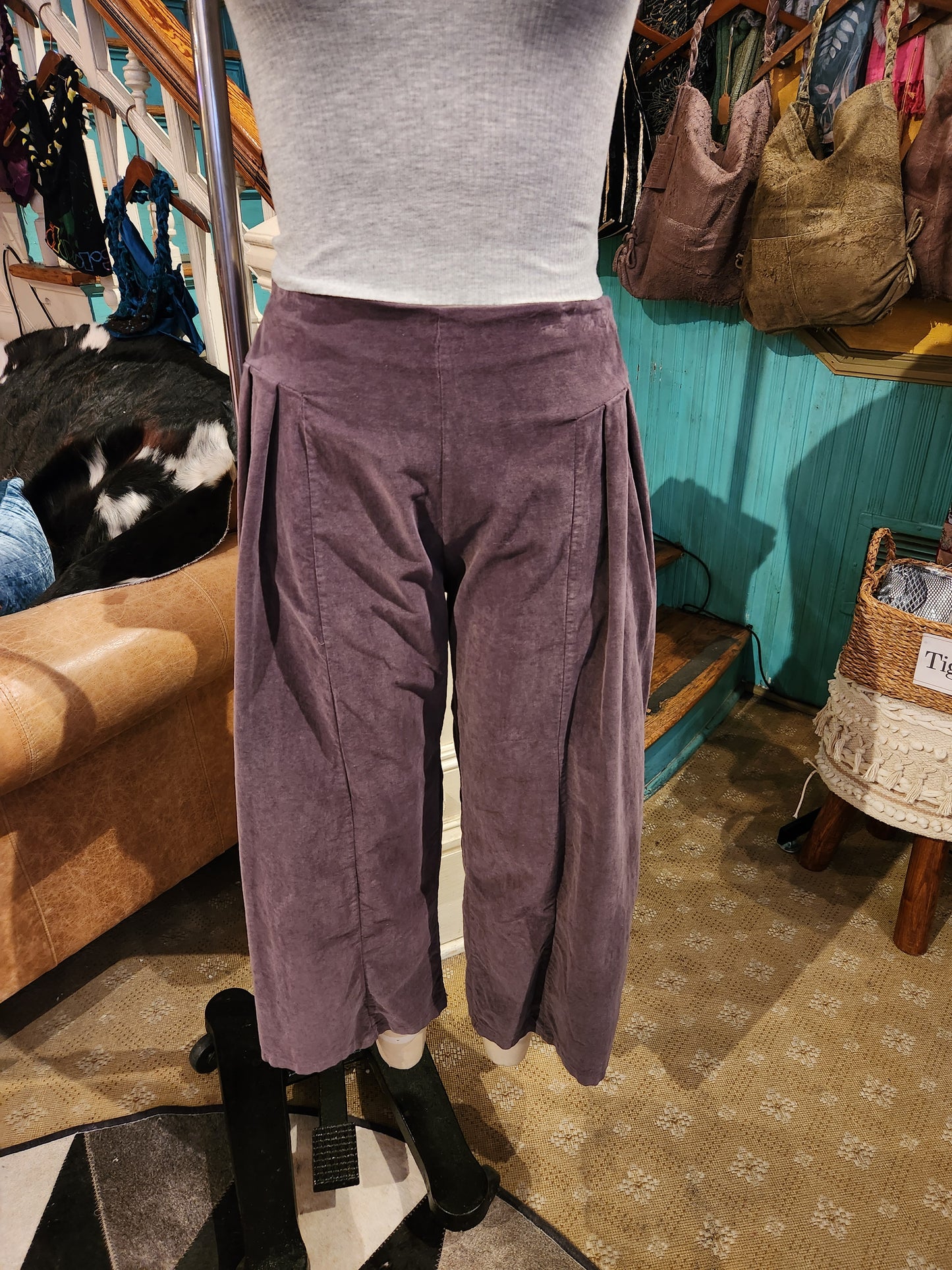 Velvet Side Pleat Pants - Amethyst
