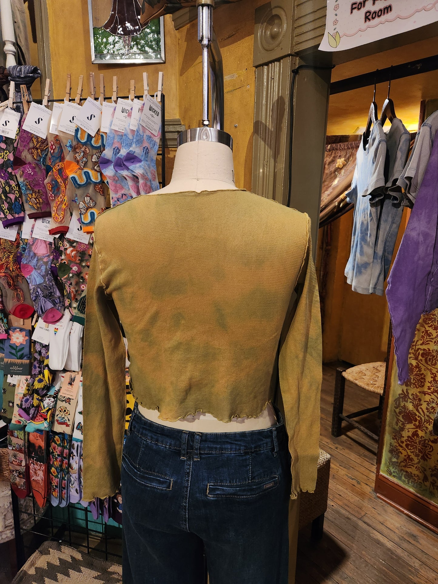 Hand Dyed 'Cutloose' Mesh Top - Ocre