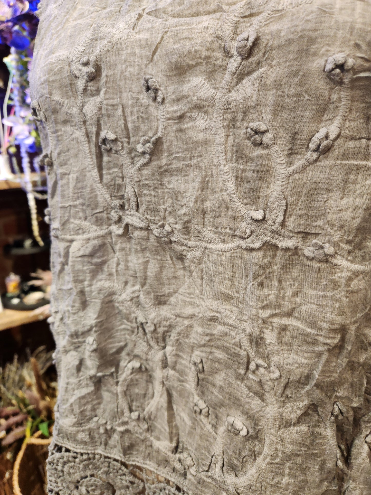 Embroidered Sleeveless Knit Top - Gray / Missy / One Size