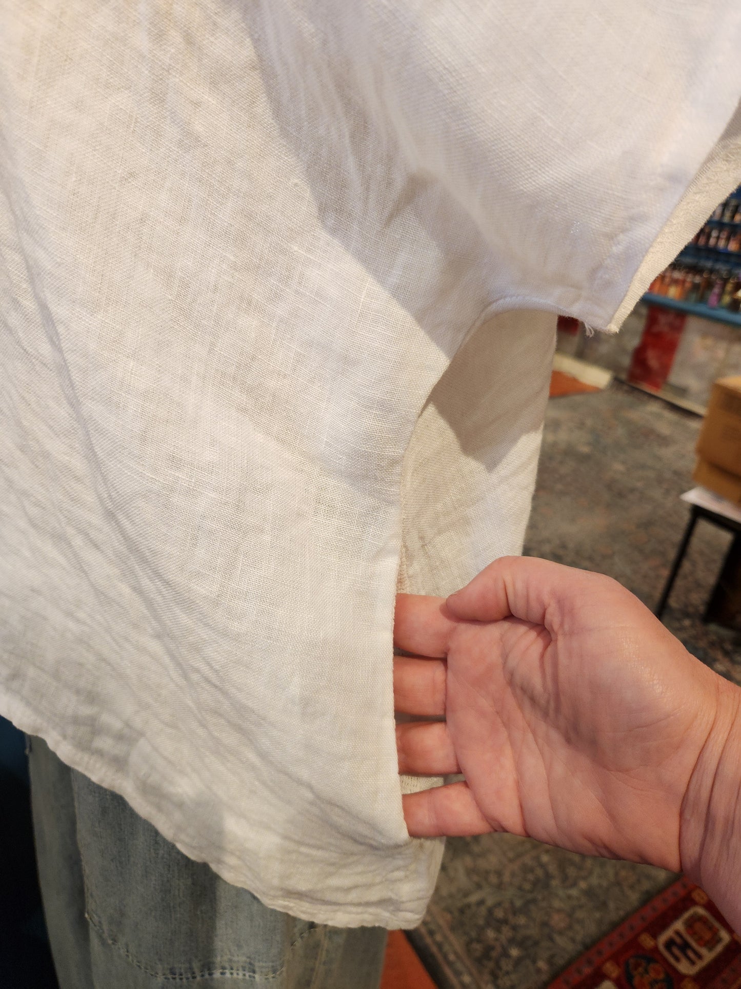Wide Neck Frayed Linen Top