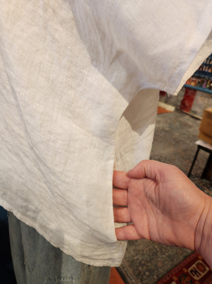 Wide Neck Frayed Linen Top