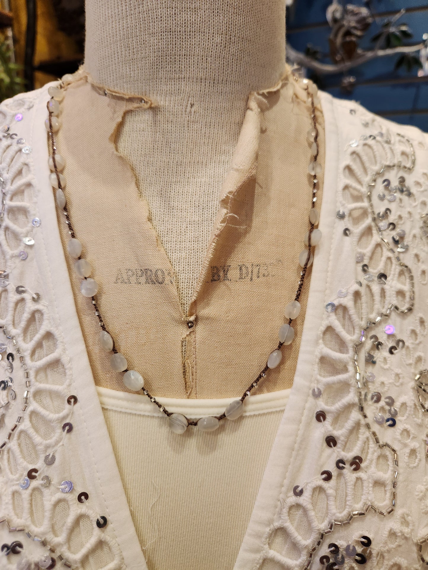 Large Bead - Crochet Layering Necklace - Moonstone Beads