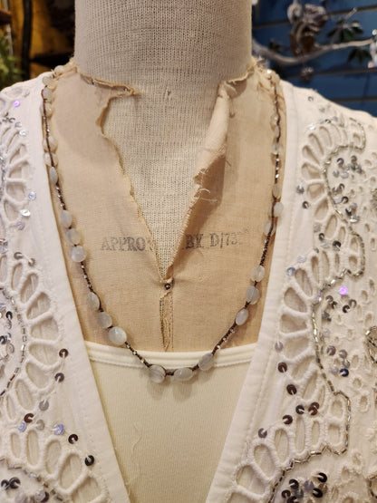 Large Bead - Crochet Layering Necklace - Moonstone Beads