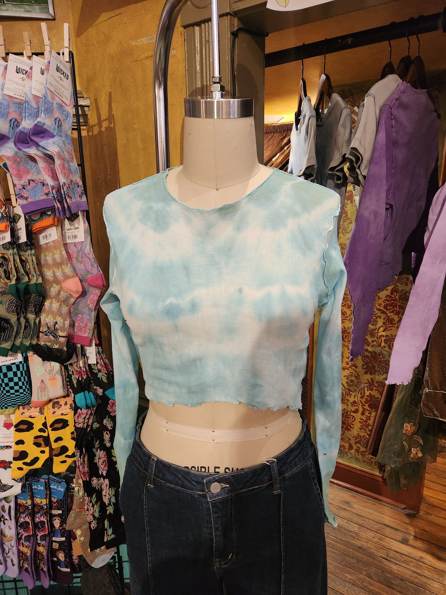 Hand Dyed 'Cutloose' Mesh Top - Blue