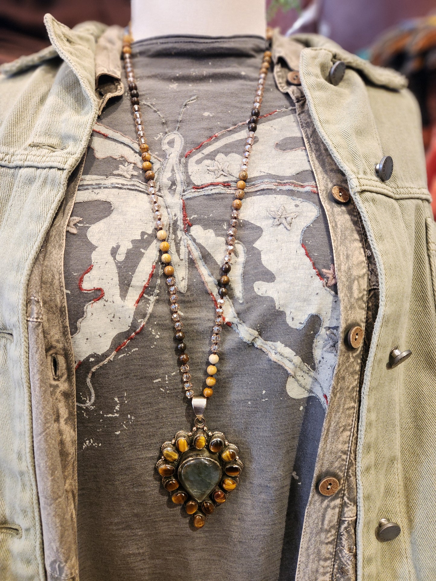Labradorite and Tigers Eye Pendant with Mixed Stone Necklace