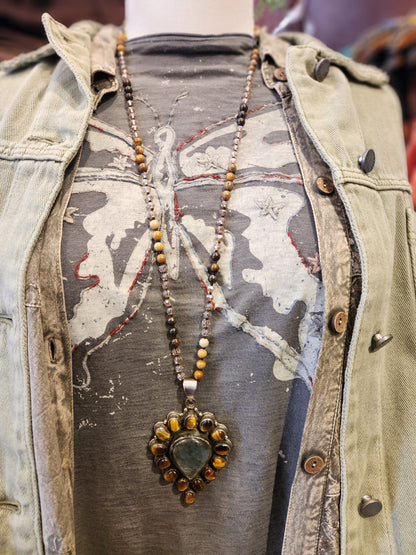 Labradorite and Tigers Eye Pendant with Mixed Stone Necklace