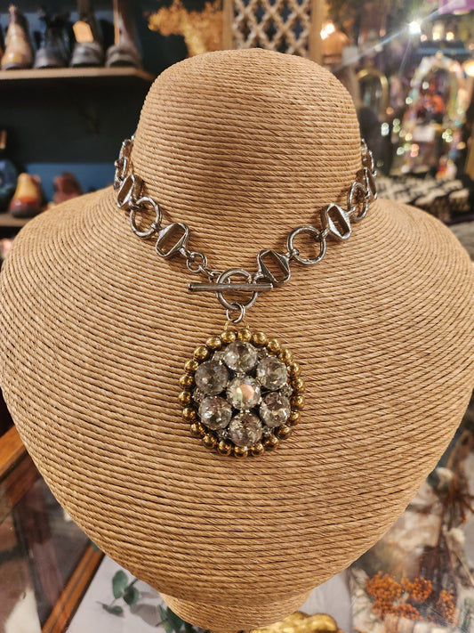 OOAK Vintage 1930's Necklace with Vintage Rhinestone Pendant