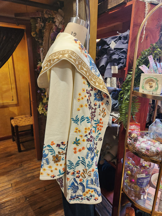 Embroidered Floral Open-Front Jacket