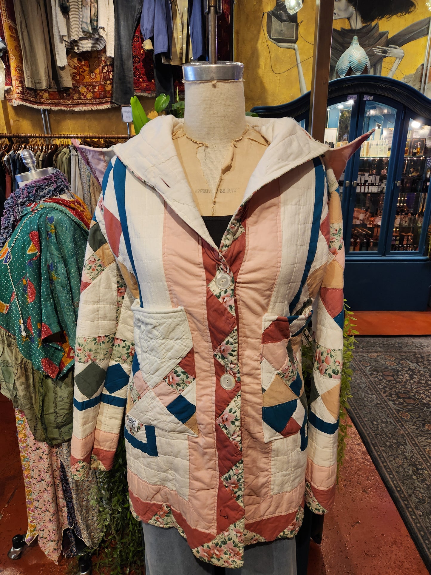 OOAK Pink Hooded 3/4 Quilt Trench Jacket