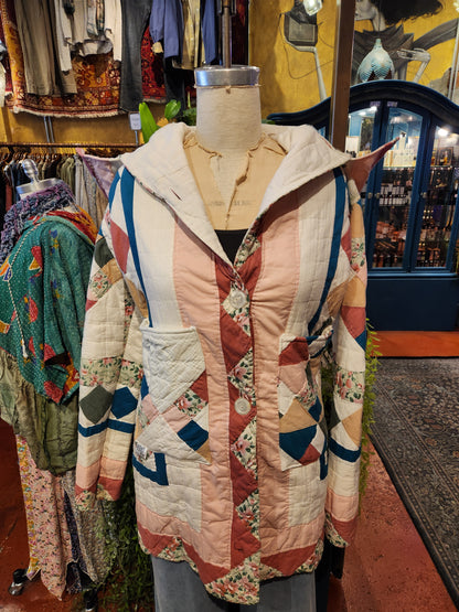 OOAK Pink Hooded 3/4 Quilt Trench Jacket