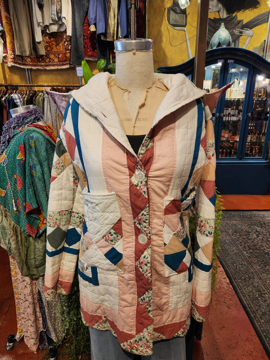 OOAK Pink Hooded 3/4 Quilt Trench Jacket