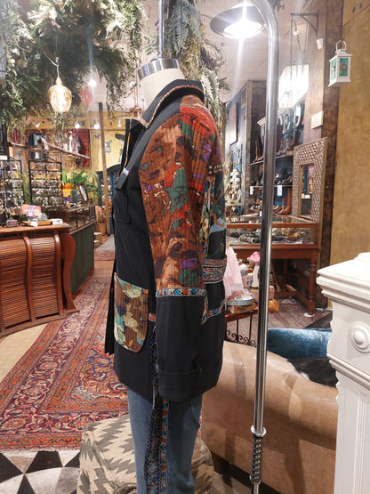 Belted Mixed Media Jacket - Black