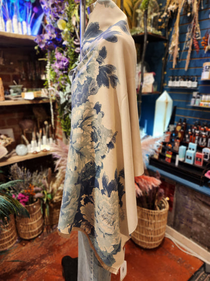 Double-Sided Shawl - Blue Floral