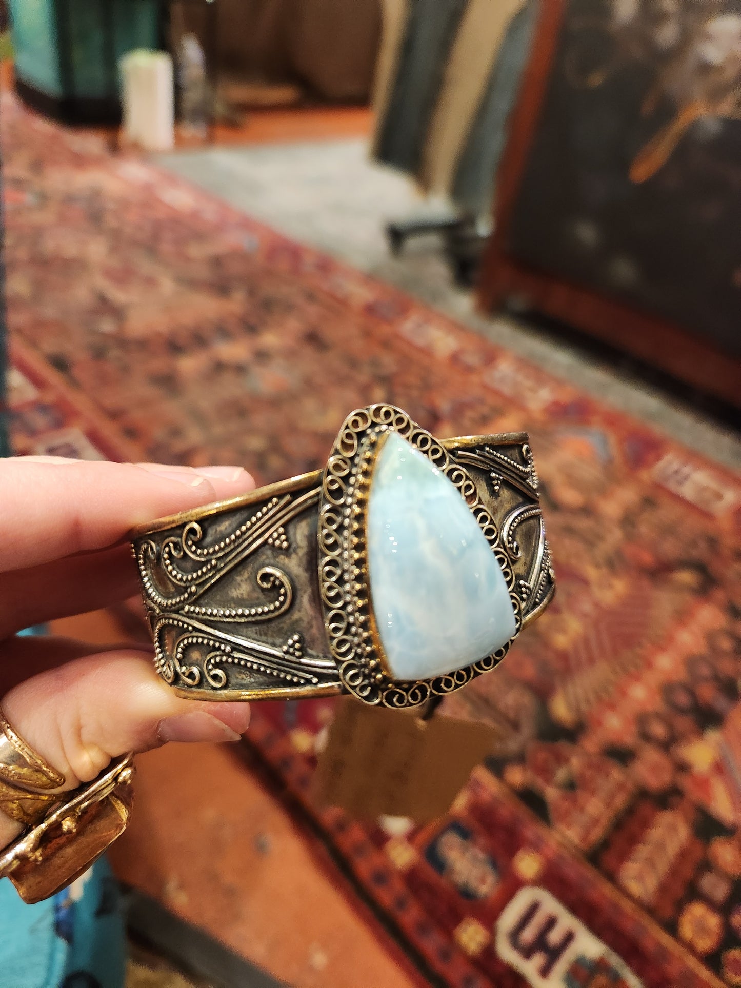 OOAK Vintage Sterling & Larimar Cuff Bracelet