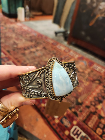 OOAK Vintage Sterling & Larimar Cuff Bracelet