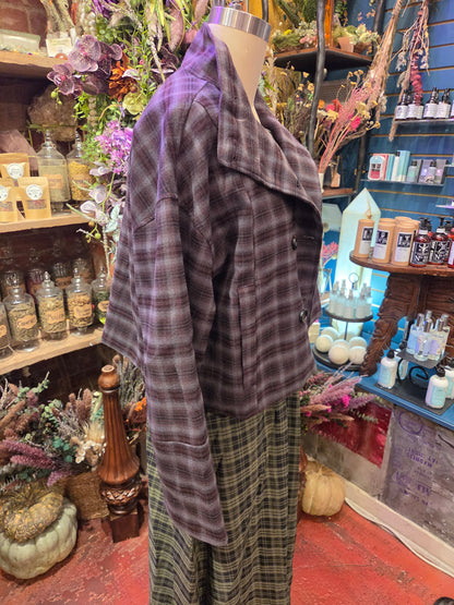 Brown/Blue Funnel Neck Short Coat