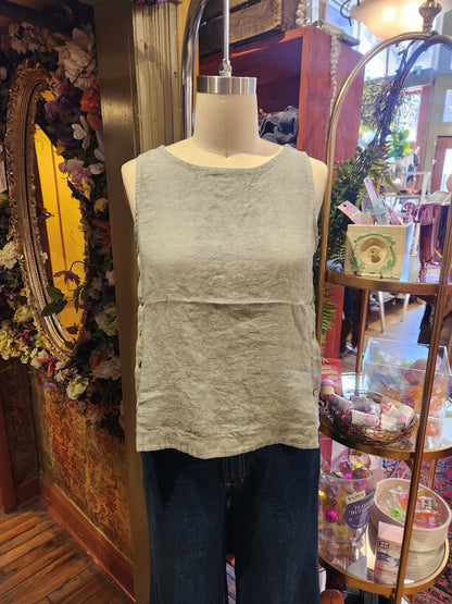 Linen Sleeveless Blouse with Side Buttons