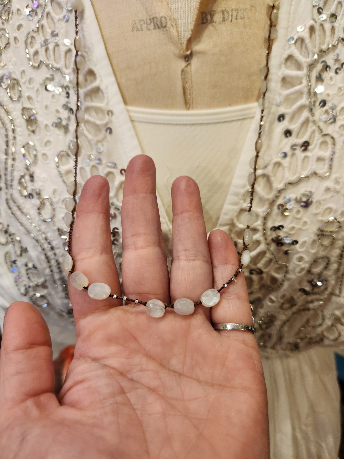 Large Bead - Crochet Layering Necklace - Moonstone Beads