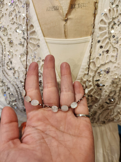 Large Bead - Crochet Layering Necklace - Moonstone Beads