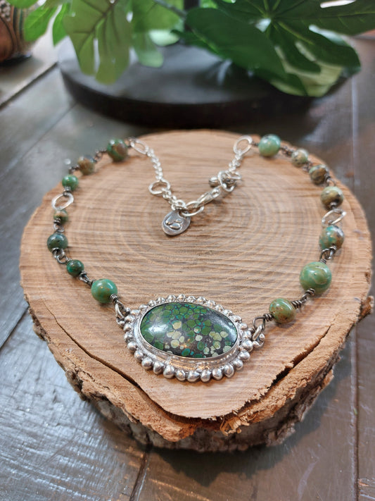 Fine Silver Turquoise W/ Beaded Chain Necklace *425N-2