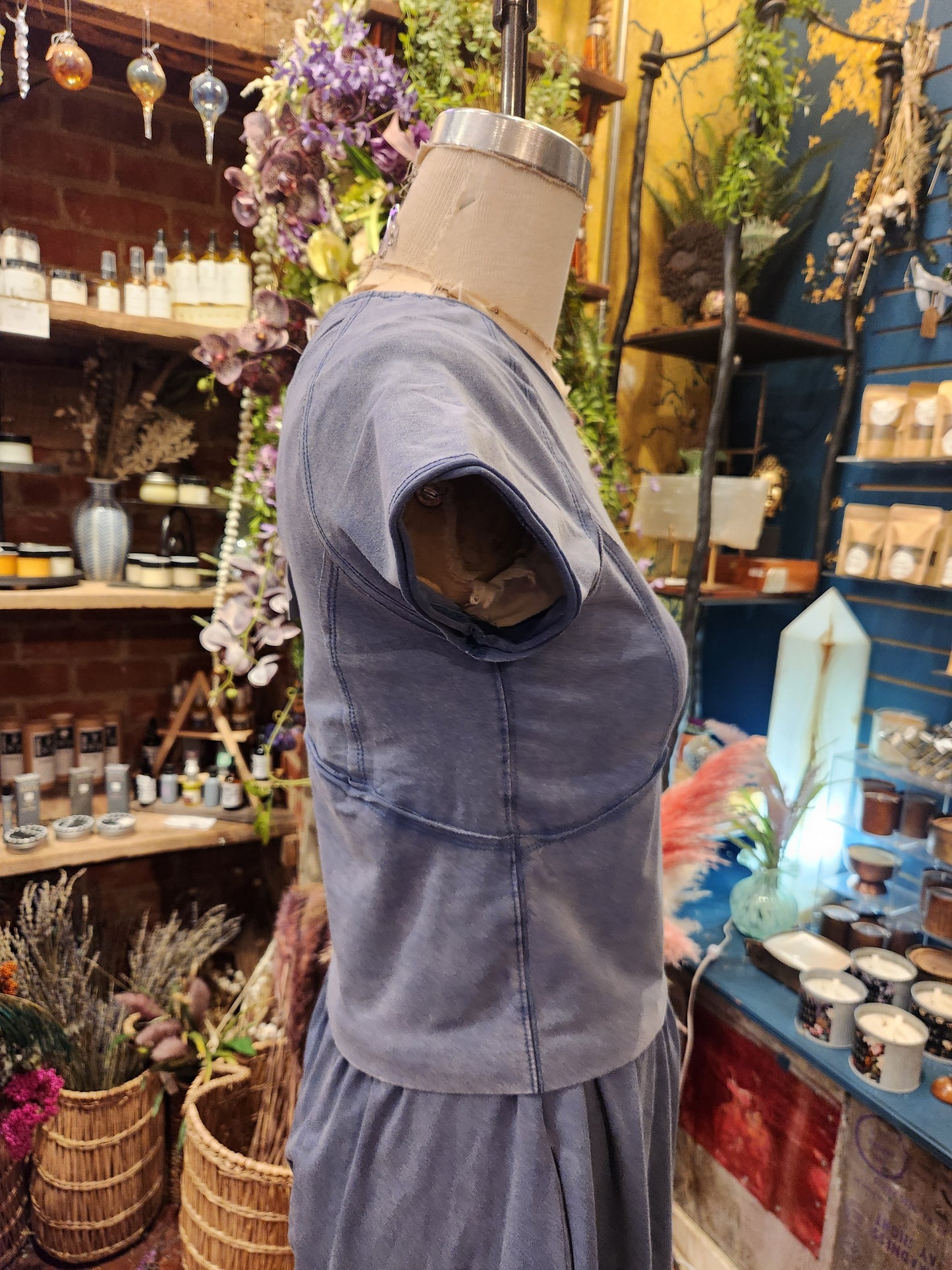 Mineral Washed Cropped T-shirt (Denim)