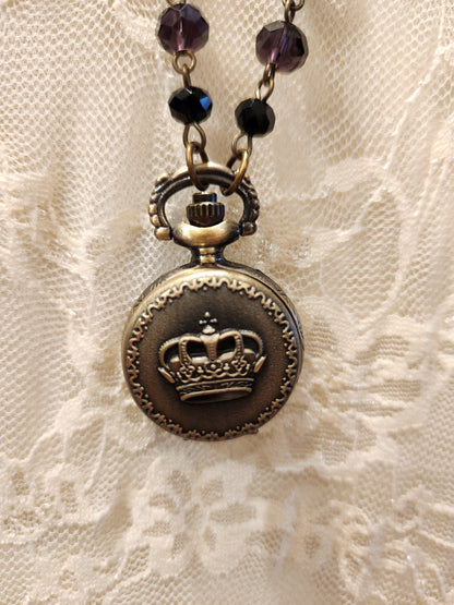 Victorian Style Pocket Watch Necklace | Crown Emblem