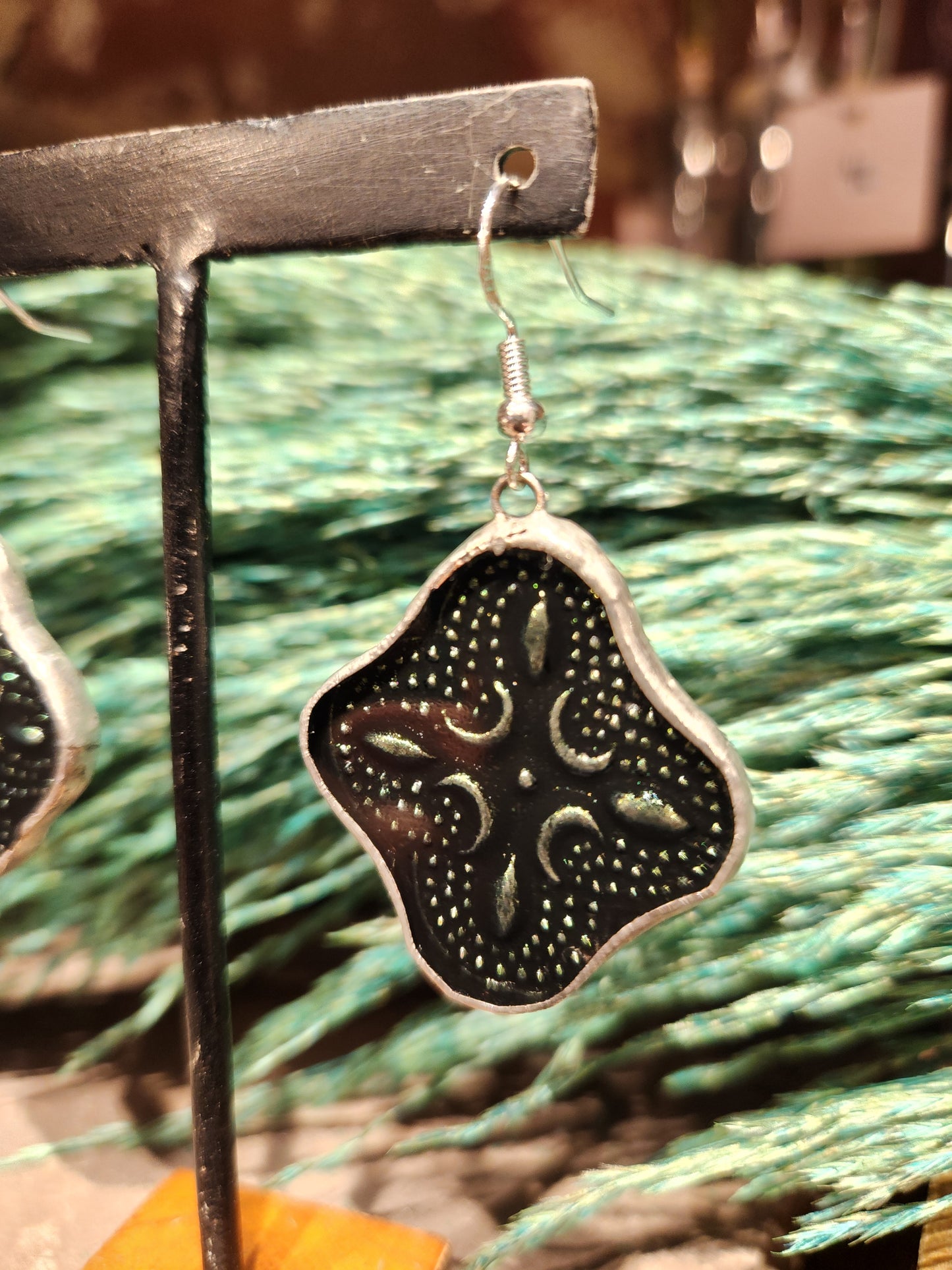 *KC-68 Round VanGogh Glass Earring ( Green)