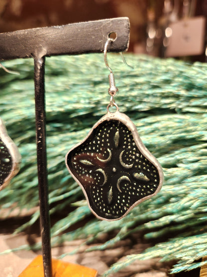 *KC-68 Round VanGogh Glass Earring ( Green)