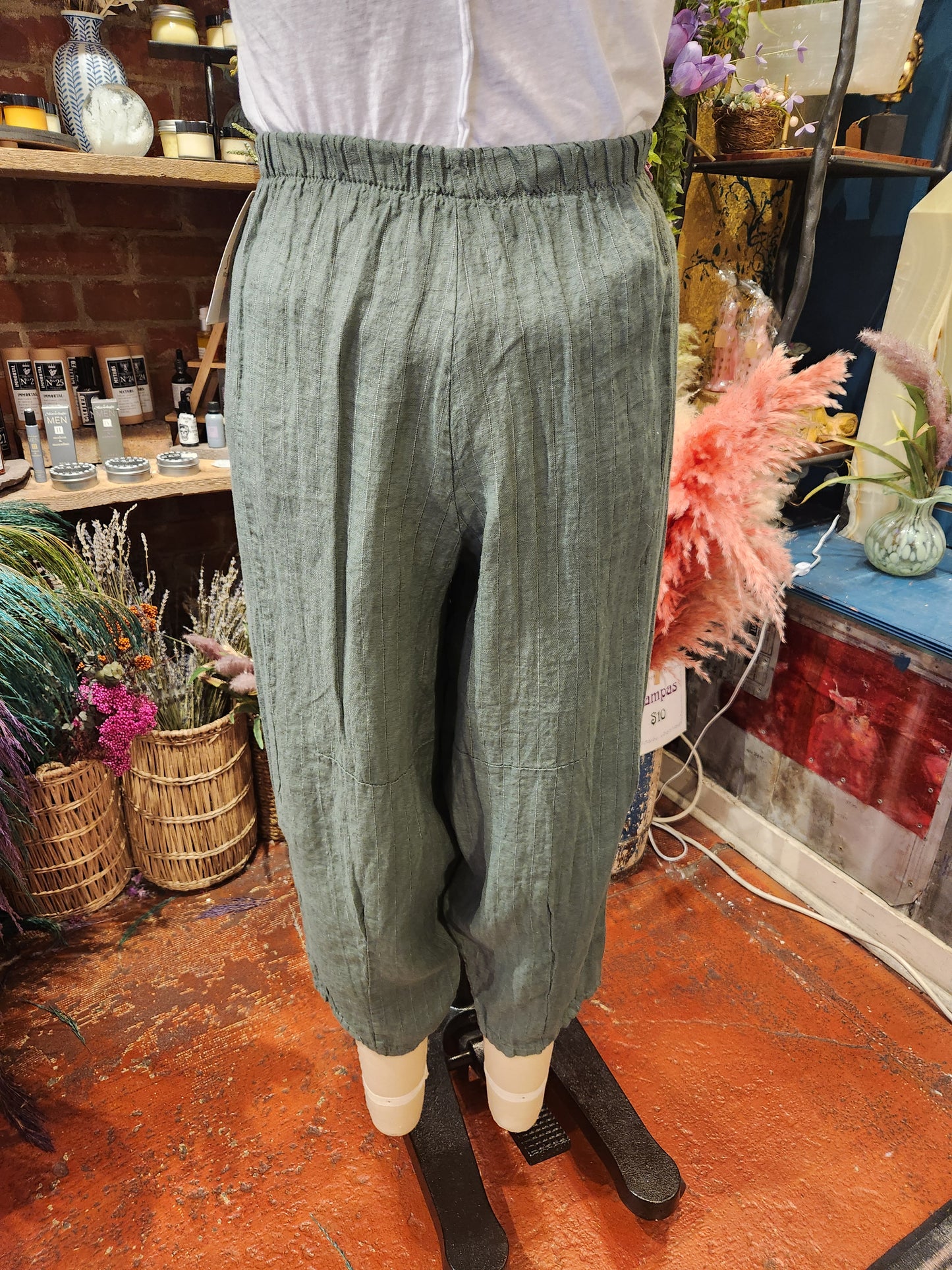 Linen Pinstripe Barrel Pants ( multiple colors available )