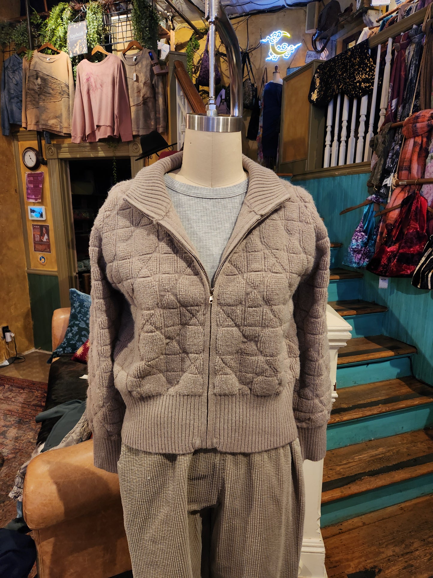 High Neck Zipper Jacket - Brown