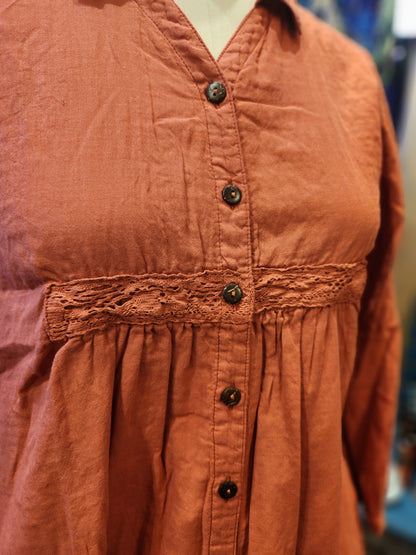 Kleen Linen/ Cotton Long Sleeve Pocket Top