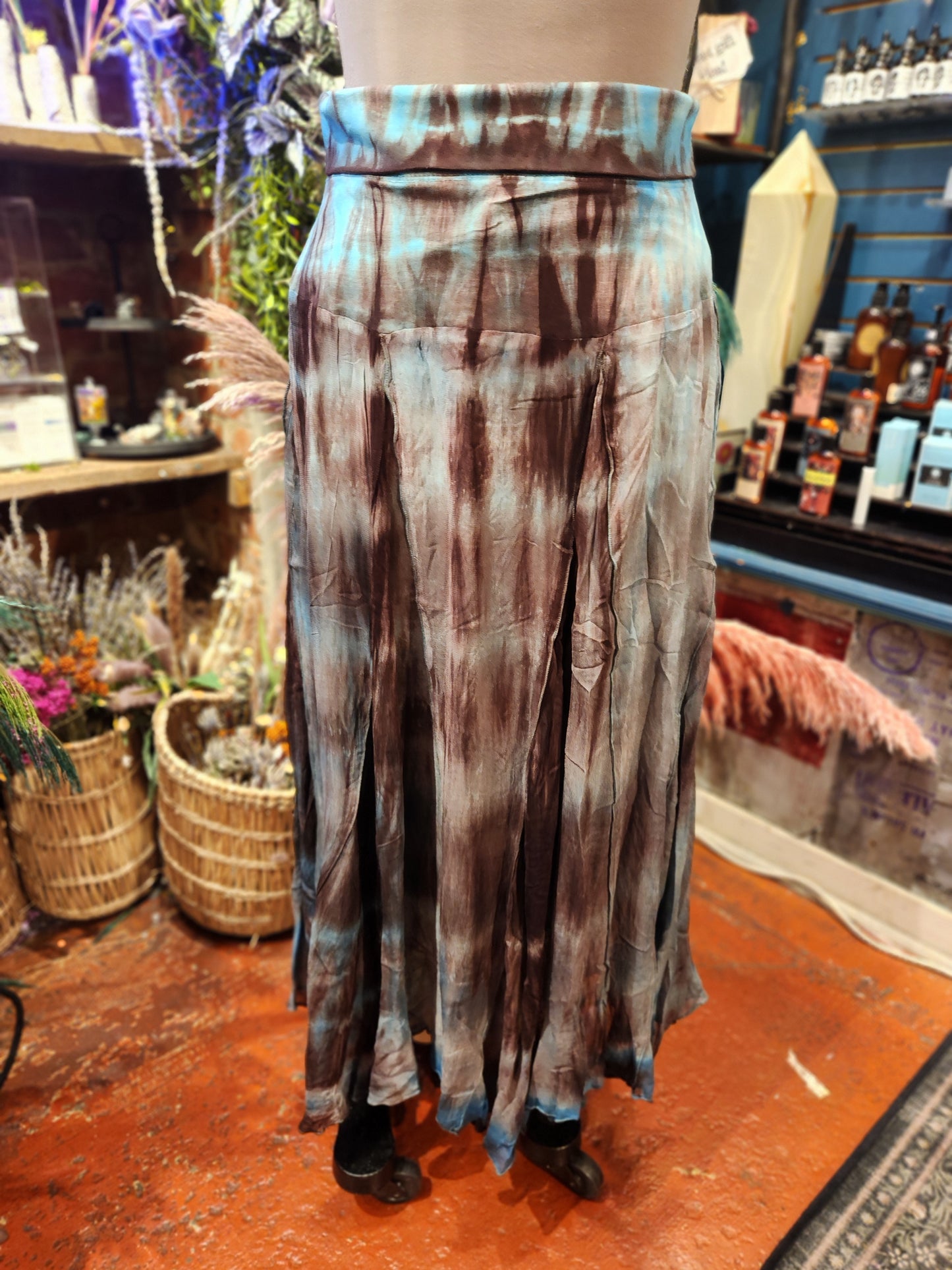 Brown/Turquoise - Tie Dye Maxi Skirt