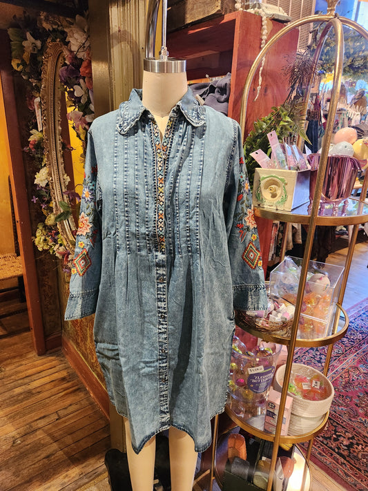 Desert Rose Pin Tuck Dress - Denim