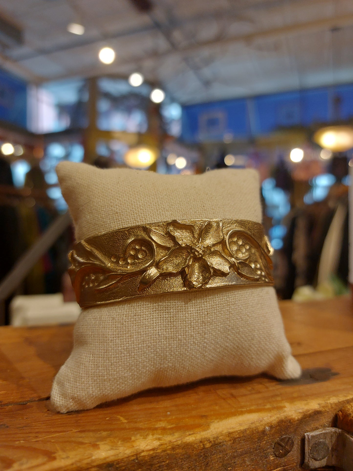 Bronze Sculpted Flower Skinny Cuff