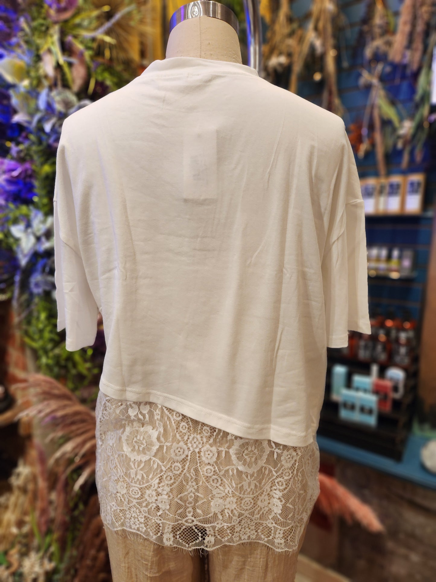 Lace Trim Relaxed Fit Crew Neck Top
