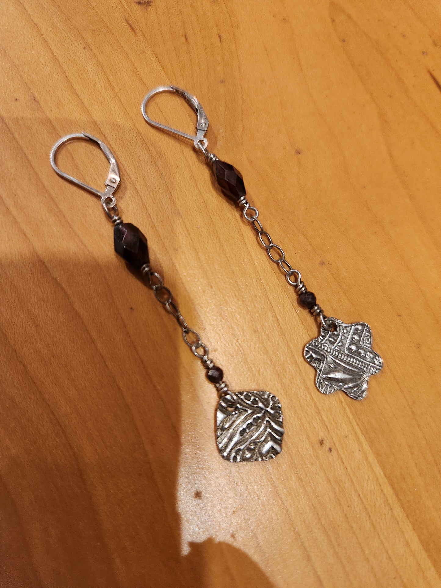 Garnet Drop Earrings - Sterling Silver