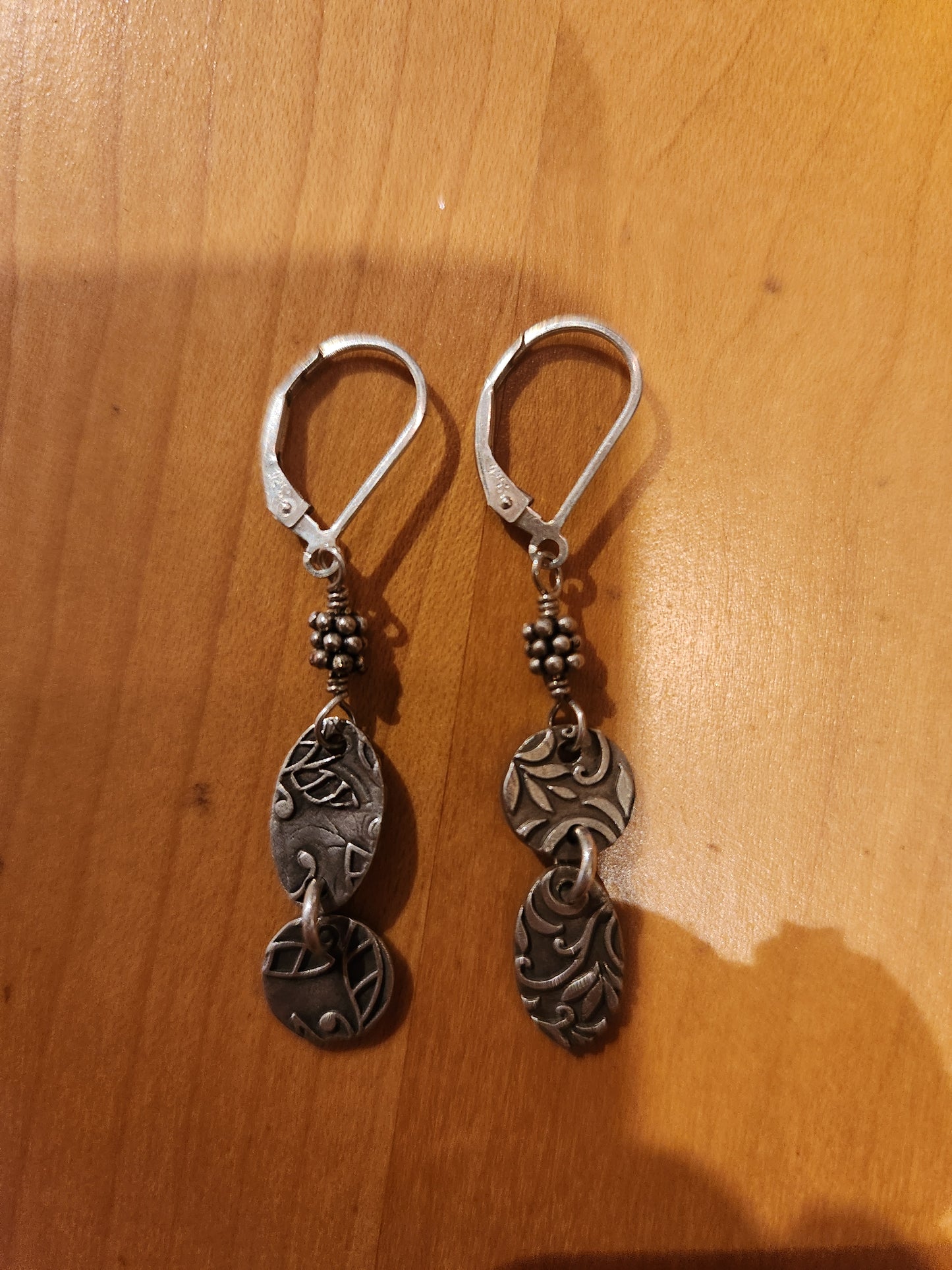 Earrings with Coordinated Textured Charms - Sterling Silver